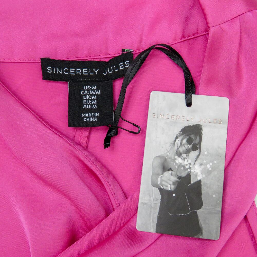 Sincerely Jules Hot Pink Satin Halter Top Wrap Neck Sleeveless Blouse Medium - Picture 4 of 6